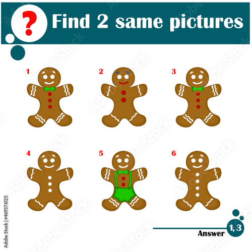 Christmas or New Year themed visual puzzle: Find two identical ginger man images