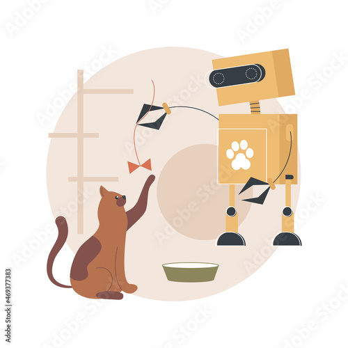 Robotic pet sitters abstract concept vector illustration. Pet sitter robot, interactive entertainment, keep an eye on, home animal care robotic solution, smart control service abstract metaphor.