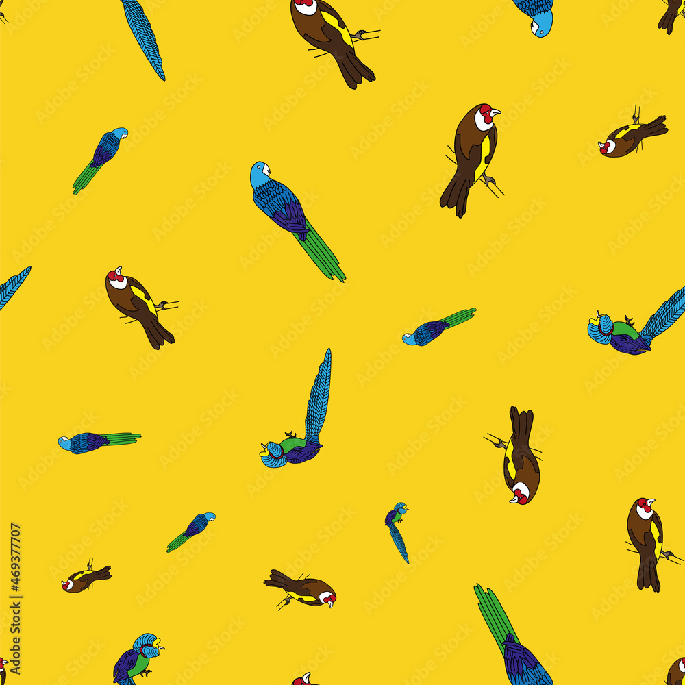 Vector Yellow Tropical birds seamless background pattern Vector Yellow Tropical birds seamless background pattern