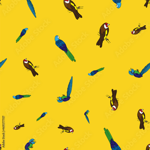 Vector Yellow Tropical birds seamless background pattern