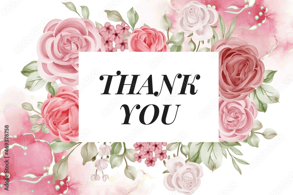 Romantic Thank You Card Rose Pink Flower Frame
