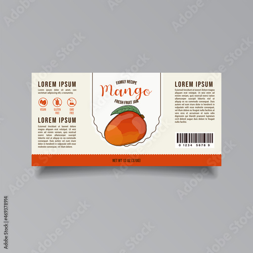 Mango jam label template Abstract modern vector packaging design layout Isolated