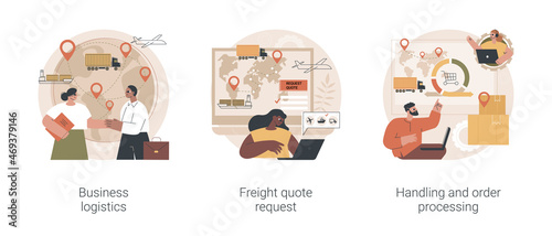 Smart logistics technologies abstract concept vector illustration set. Business logistics, freight quote request, handling and order processing, commercial delivery, documentation abstract metaphor.