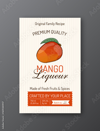 Mango liqueur alcohol label template Modern vector packaging design layout Isolated
