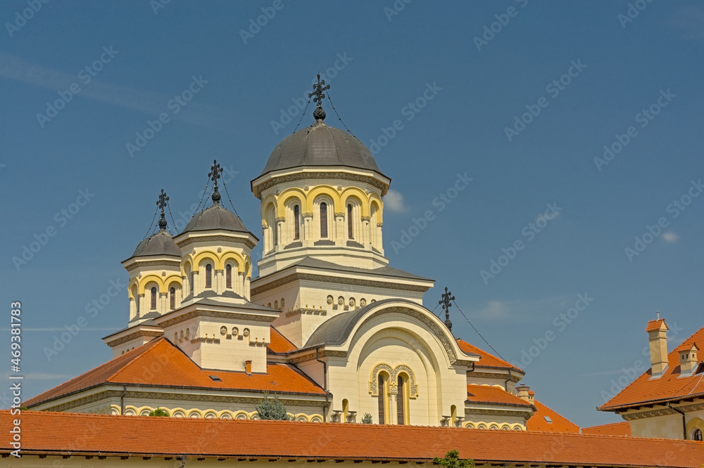 Cupola's of the Orthodox Coronation cathedral in Romanian national style Alba Iulia