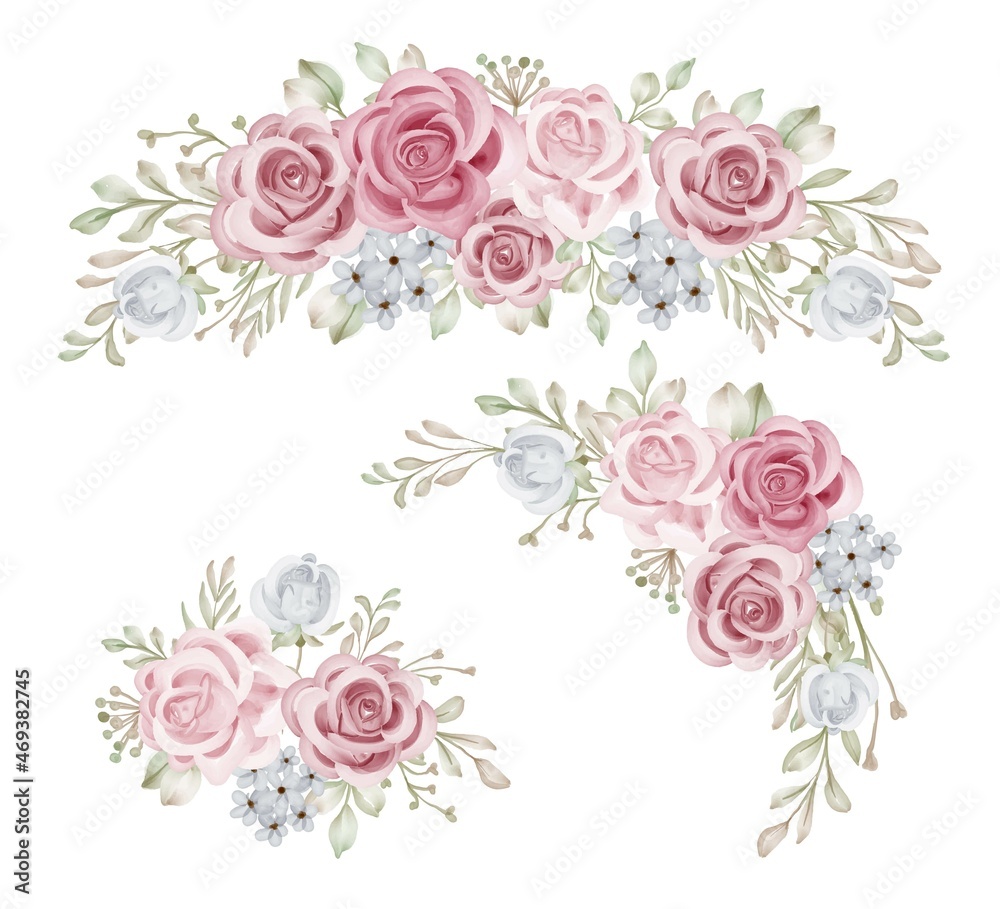 Romantic Pink Rose Flower Wreath Isolated Clipart