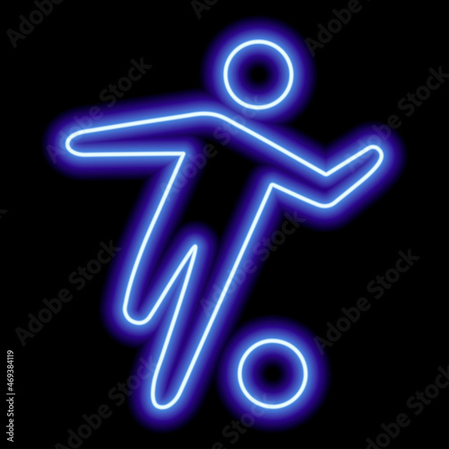 Neon blue outline of a soccer player who hits the ball on black background