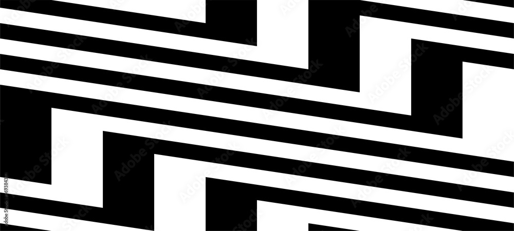Zig-zag creative background. Black white striped seamless pattern. Op ...