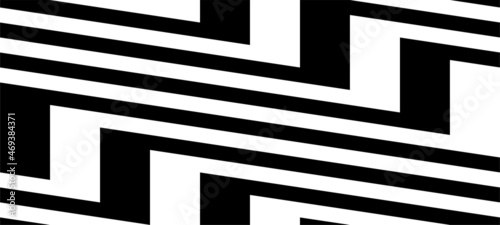 Zig-zag creative background. Black white striped seamless pattern. Op art, optical illusion. Vector texture.