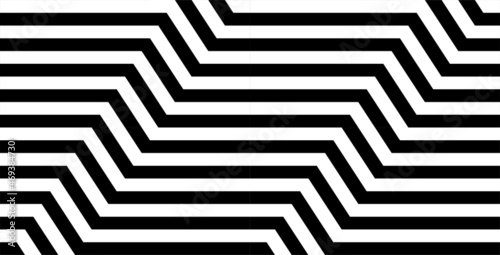Futuristic technologic background by elements of hexagon. Black white striped seamless pattern. Op art, optical illusion. Vector texture.