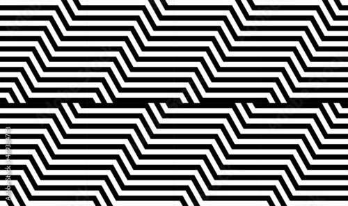 Futuristic technologic background by elements of hexagon. Black white striped seamless pattern. Op art, optical illusion. Vector texture.