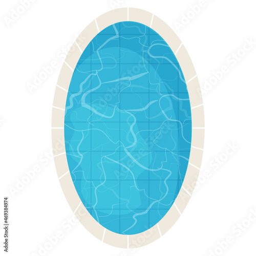 Swimming pool top view in cartoon style isolated on white background. Water texture, detailed and bright. Outdoor, landscape.