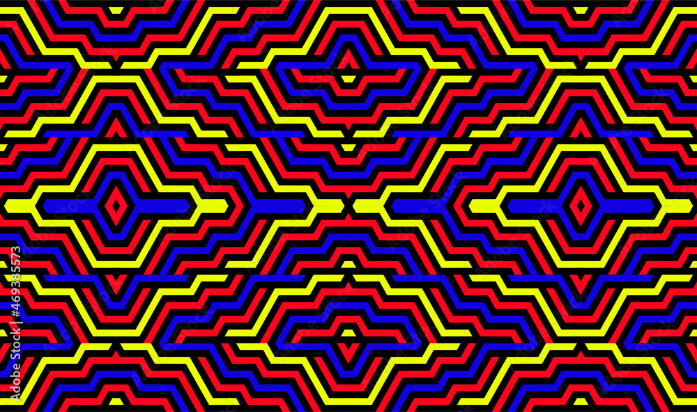 Futuristic technologic background by elements of hexagon. Multi-colored striped seamless pattern. Bright and colorful modern vector texture. Op art. Futuristic technologic background by elements of hexagon. Multi-colored striped seamless pattern. Bright and colorful modern vector texture. Op art.