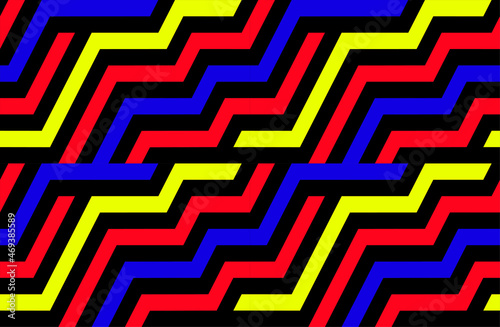 Futuristic technologic background by elements of hexagon. Multi-colored striped seamless pattern. Bright and colorful modern vector texture. Op art.