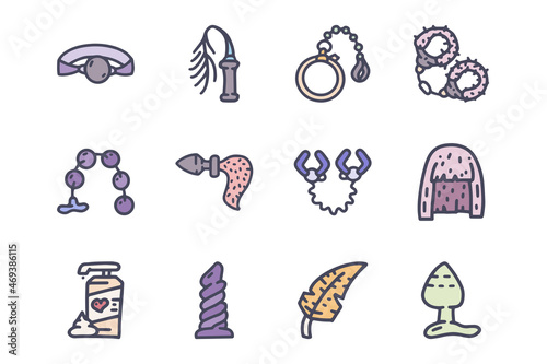 Sex toys color vector doodle simple icon set