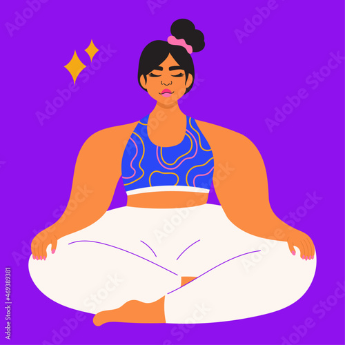 Illustration of woman meditating wearing bright sportswear