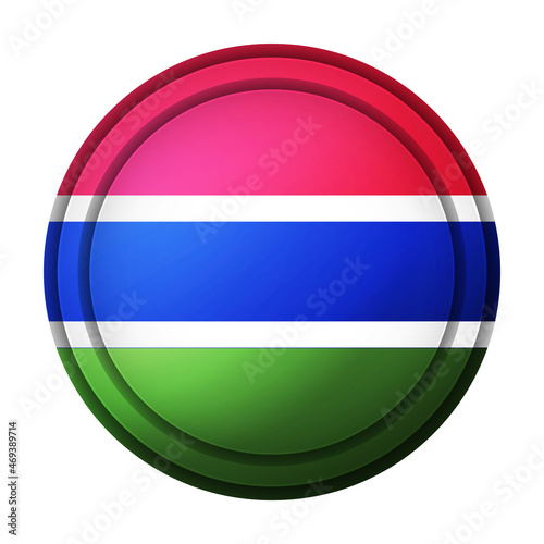 Glass light ball with flag of Gambia. Round sphere, template icon. Gambian national symbol. Glossy realistic ball, 3D abstract vector illustration highlighted on a white background. Big bubble