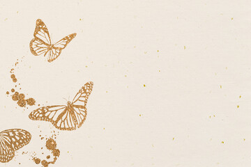 Fototapete Schmetterlinge im Grunge Goldene Schmetterlinge Beige Papierstruktur  © Nastia