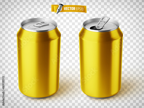 Vector realistic illustration of yellow soda cans on a transparent background.
