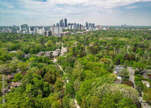 A view from the Moore Park neighbourhood in Toronto looking towards skyscrapers in Midtown. photo