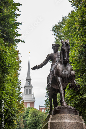 Paul Revere statue and Old North Church in Boston photo