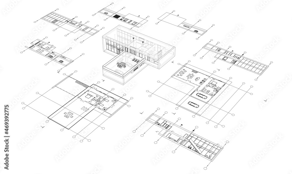 modern house architectural drawing 3d illustration modern house architectural drawing 3d illustration