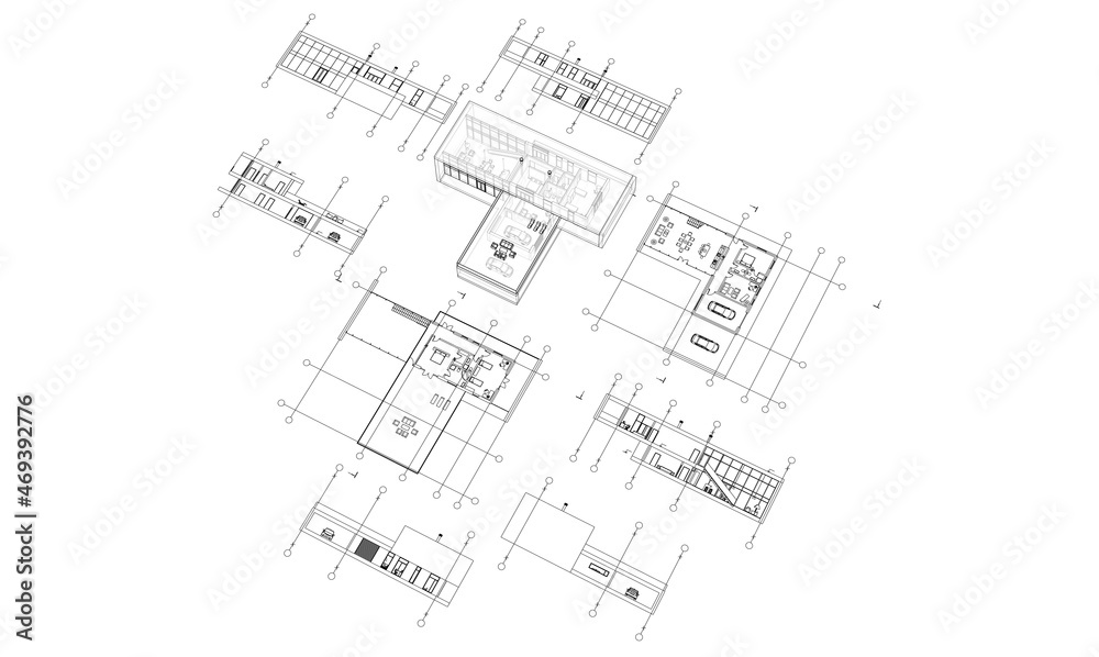 modern house architectural drawing 3d illustration modern house architectural drawing 3d illustration