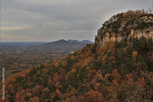 pilot mountain and other mountains in the distance in autumn photo