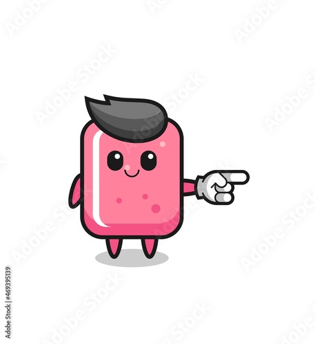 bubble gum mascot with pointing right gesture