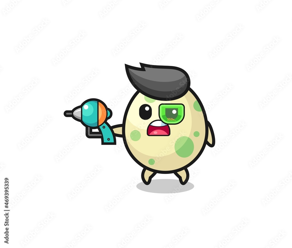 cute spotted egg holding a future gun