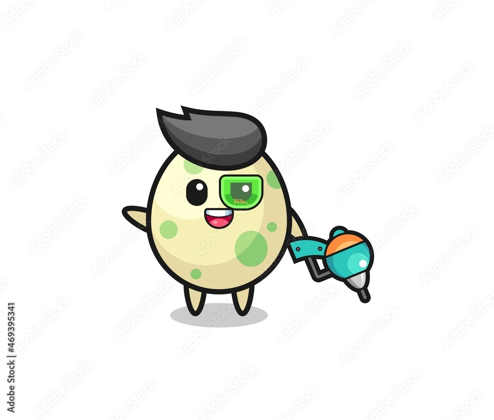 Fototapeta premium spotted egg cartoon as future warrior mascot