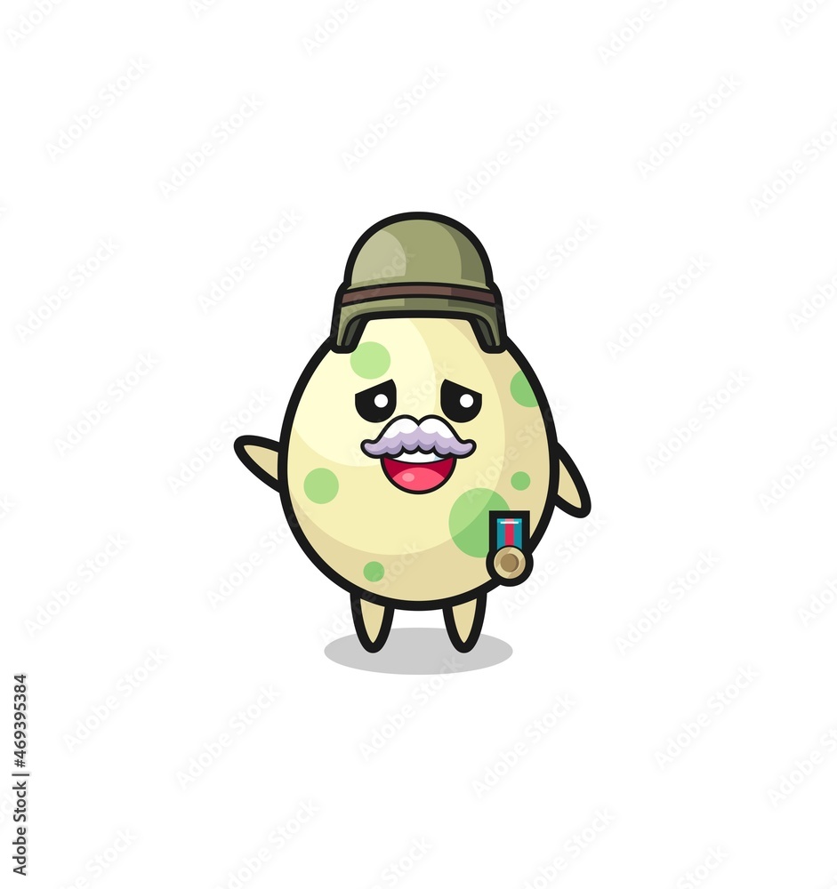 cute spotted egg as veteran cartoon