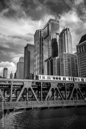 Subway crossing Dearborn Street bridge in Chicago