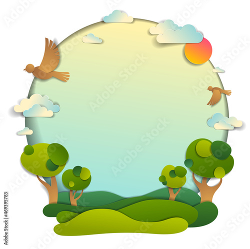 Green fields and trees scen...
