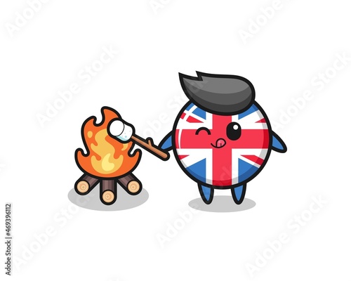 united kingdom flag character is burning marshmallow