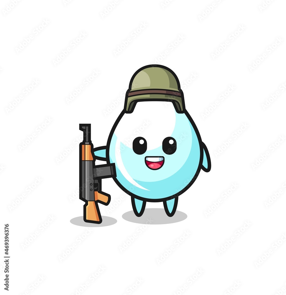 cute milk drop mascot as a soldier