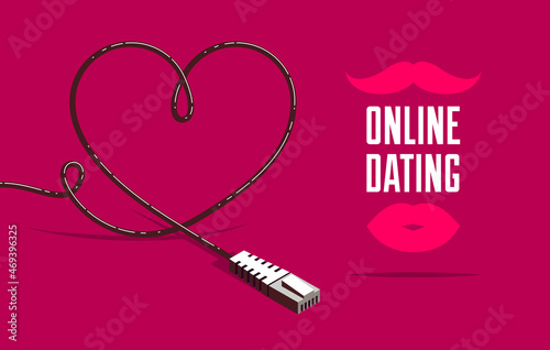 Dating site advertising poster or banner vector concept illustration with plug, internet love, online dating.