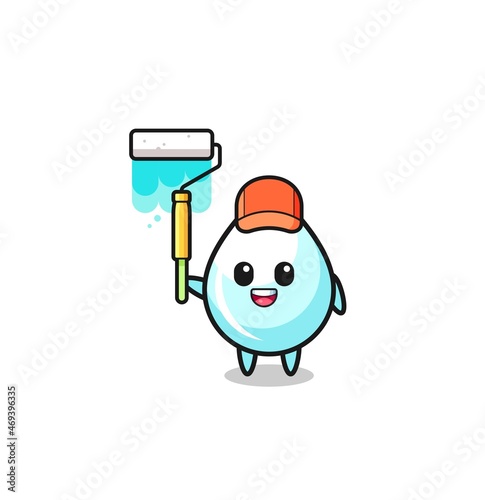 the milk drop painter mascot with a paint roller