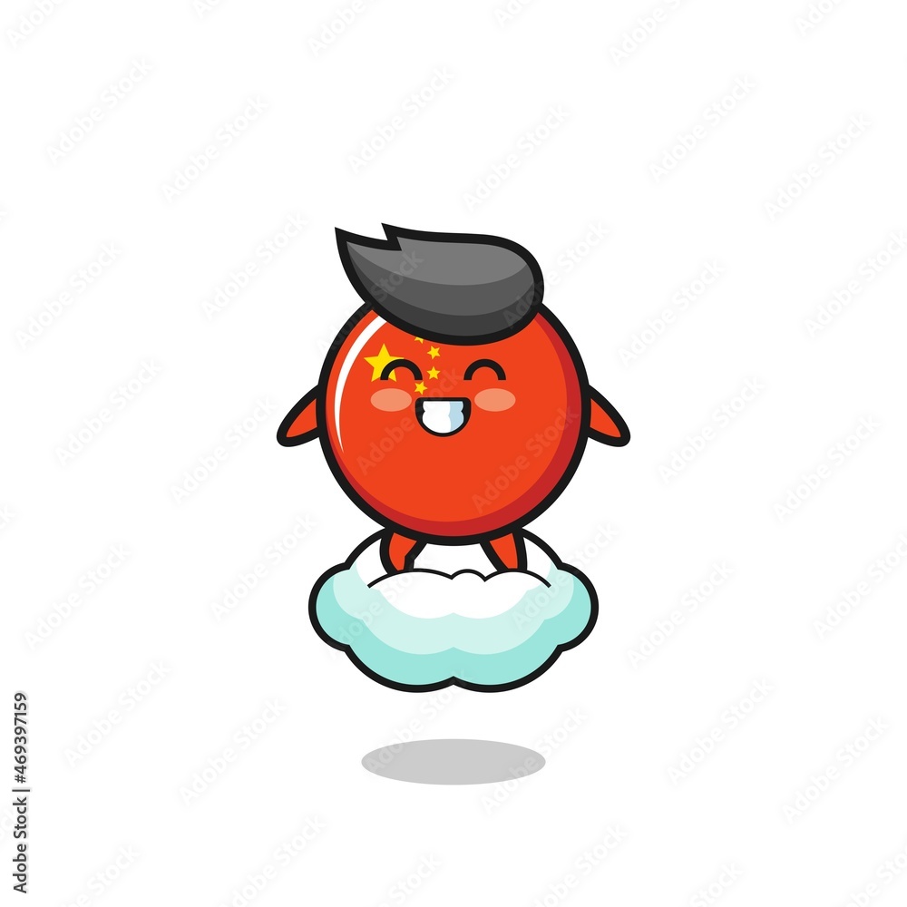 Obraz premium cute china flag illustration riding a floating cloud