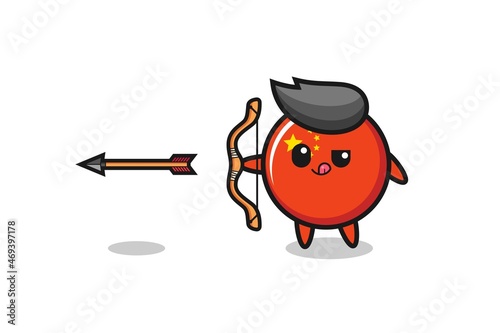illustration of china flag character doing archery