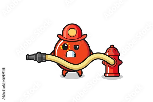 china flag cartoon as firefighter mascot with water hose