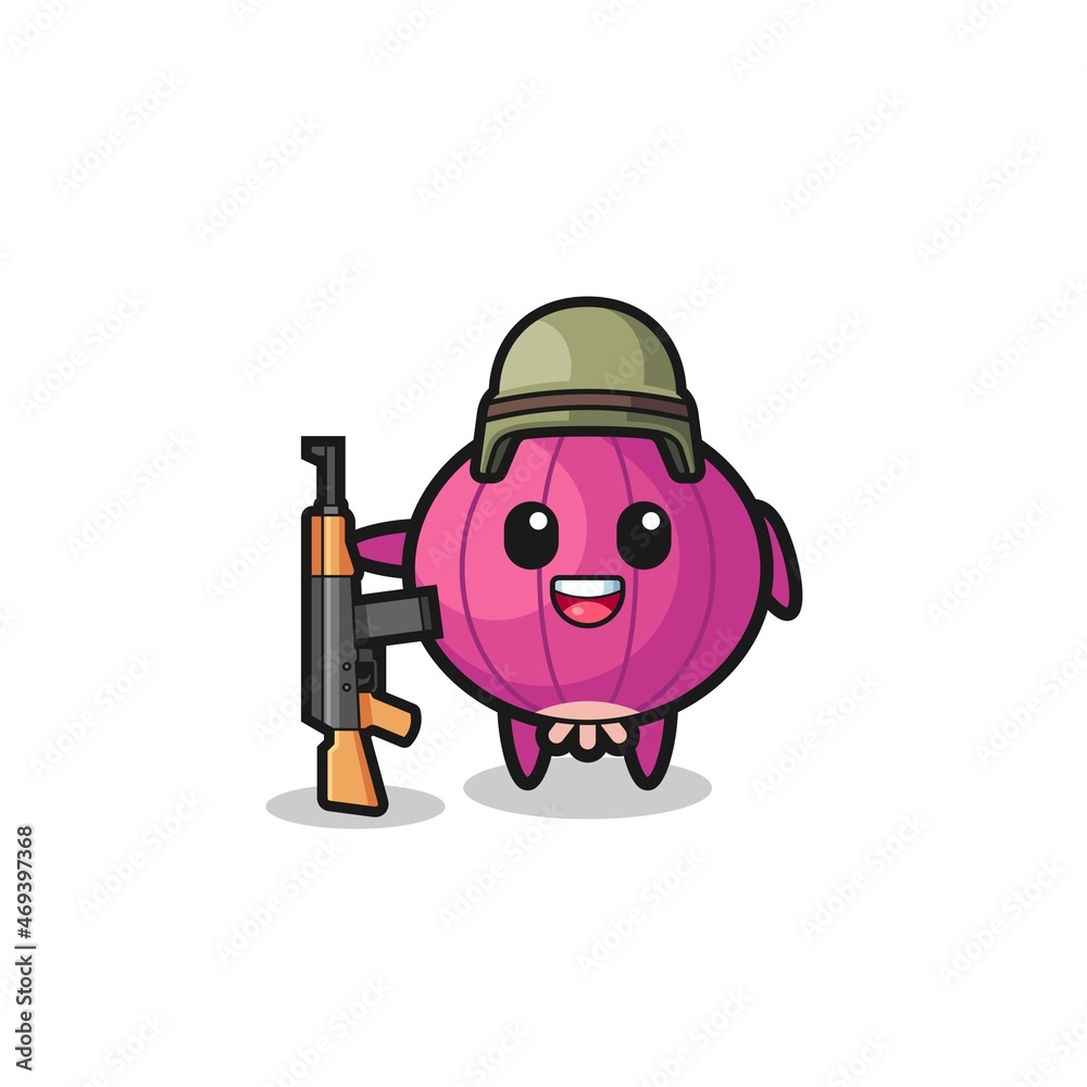 cute onion mascot as a soldier
