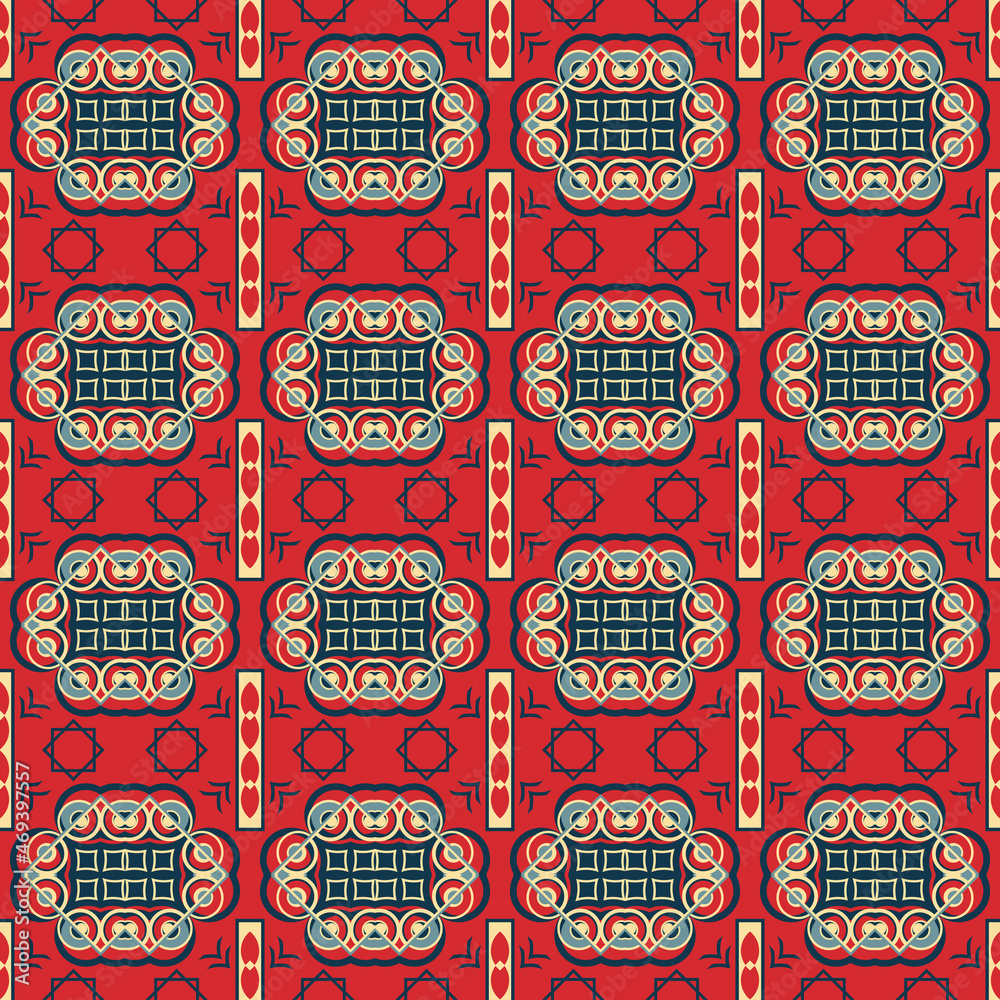 Seamless pattern with Chinese ethnic ornament. Red and blue palette. Vector illustration Seamless pattern with Chinese ethnic ornament. Red and blue palette. Vector illustration