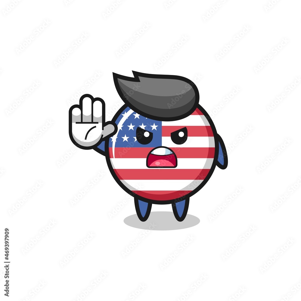 Obraz premium united states flag character doing stop gesture