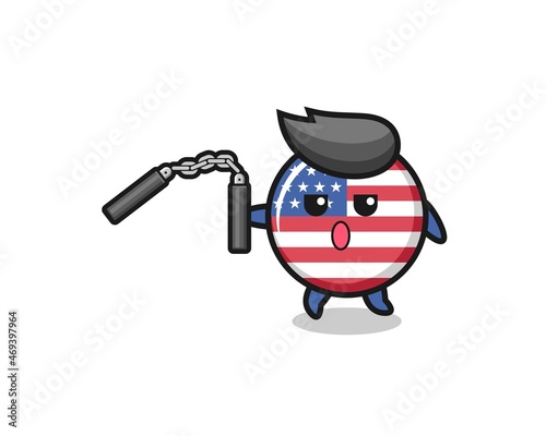 cartoon of united states flag using nunchaku