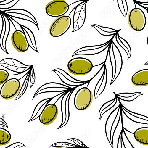 Seamless pattern for organic olive oil. Vector illustration.