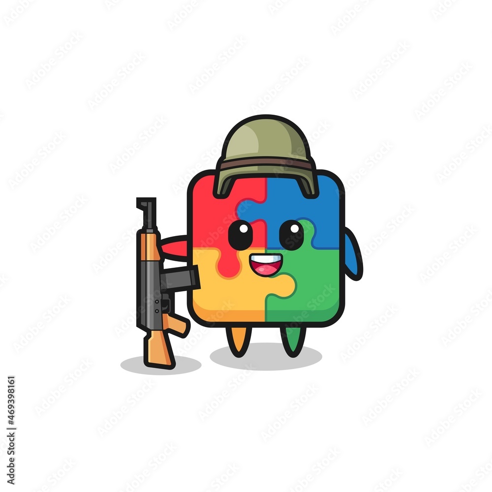 Naklejka premium cute puzzle mascot as a soldier