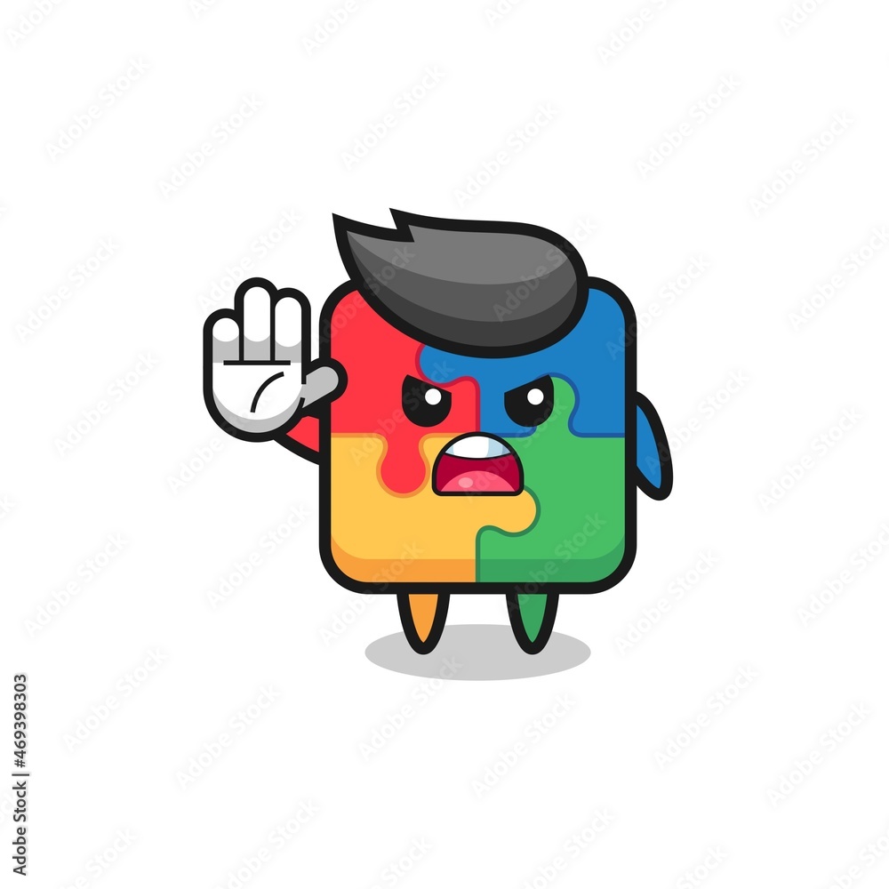 Obraz premium puzzle character doing stop gesture