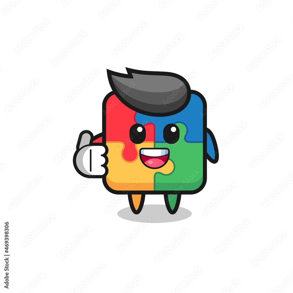 puzzle mascot doing thumbs up gesture