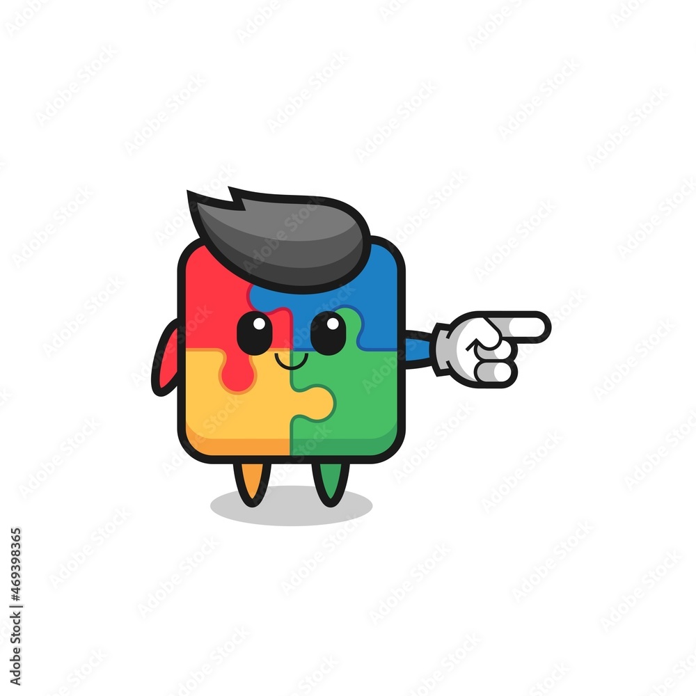 puzzle mascot with pointing right gesture
